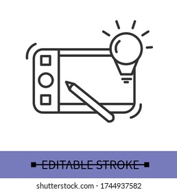 Graphic design line icon.Freelance creative designer.Graphic tablet.Design idea.Isolated linear vector illustrations.Editable stroke
