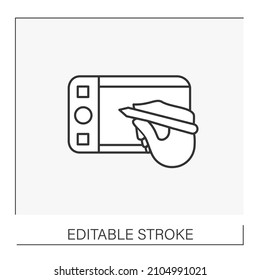 Graphic design line icon.Freelance Creative Designer. Digital sketchbook.Graphic Tablet. Freelance concept.Einzige Vektorgrafik. Bearbeitbarer Hub