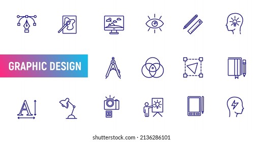 Graphic design line thin icon art idea. Vector graphic design icon set project portfolio tool for website design
