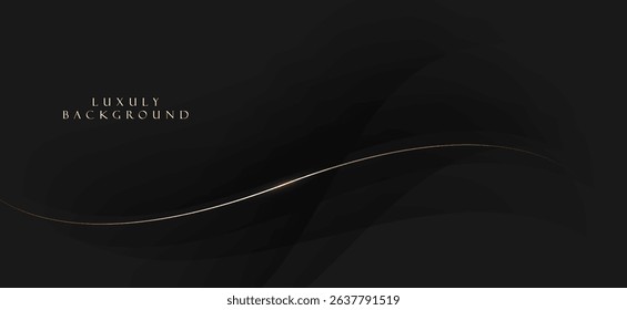 A graphic design in a luxurious and simple style, using a solid black background that creates a classic and calm feeling. Thin gold and beige curves are drawn as smooth lines.