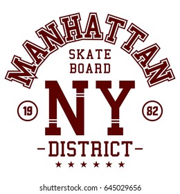 Graphic design manhattan skater board for t-shirts