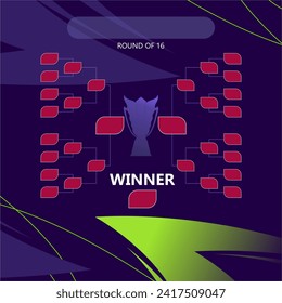 graphic design match schedule for top 16 football sports scheme, purple, turquoise, maroon vector background.