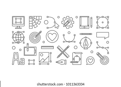 Graphic design minimal vector illustration or horizontal banner in thin line style
