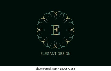 Grafisches Design des Monogramms mit einem dekorativen Buchstaben E. Emblem für Mode-, Schönheits- und Schmuckindustrie, Zeichen, Firmenzeichen, Grußkarten, Einladungen, Menüs, Etiketten.