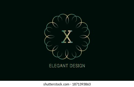 Graphic design of the monogram with a decorative letter X. Emblem for fashion, beauty and jewelry industry, sign, business symbol, greeting cards, invitations, menus, labels.