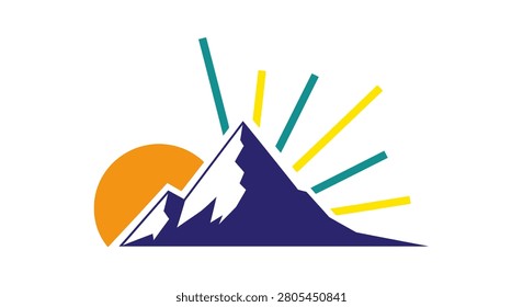 Graphic design of mountain peak at sunrise