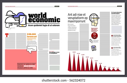 Graphic design of a newspaper, with modern icons representing technology and highlighting some information