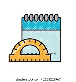 graphic design notepad and protractor measure tool