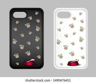 Graphic design on mobile phone case with dog footprints illustration