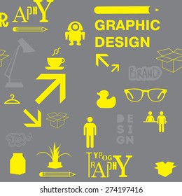Graphic design pattern made of designer staff and different equipment.