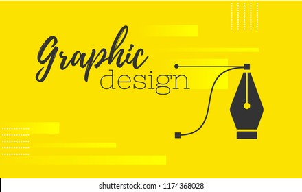 Graphic design. Pen tool cursor. Vector computer graphics. banner for designer or illustrator. The curve control points.