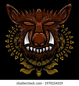 graphic design. pig's head and back frame ornament for background, sticker, t-shirt, etc. vector illustration