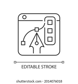 Lineares Symbol für Grafikdesign-Plattformen Tool für erfahrene digitale Künstler. Bearbeitung von Illustrationen. Dünne, anpassbare Illustration. Contour-Symbol. Vektor-einzelne Rahmenzeichnung. Bearbeitbarer Hub