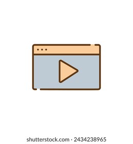 A graphic design of a play button icon on a computer screen, suggesting digital media playback.