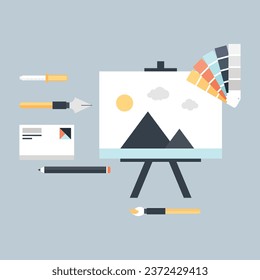 Graphic Design presentation icon. Flip chart with growing graph, diagram. Whiteboard isolated on background. Vector illustration flat design.