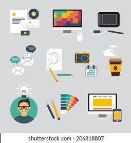 graphic design process icons. flat design. creative.
