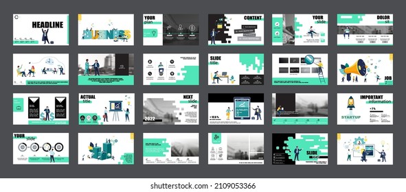 Graphic Design Project Presentation, powerpoint. Infographic Slide Template. For use in Flyer, SEO. Webinar Landing Page Template, Website Design, Banner. A team of people creates a business, teamwork