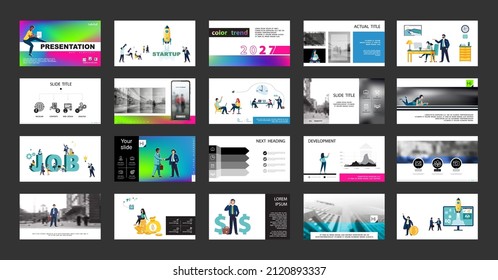 Graphic Design Project Presentation, powerpoint. Infographic Slide Template. For use in Flyer, SEO. Webinar Landing Page Template, Website Design, Banner. A team of people creates a business, teamwork