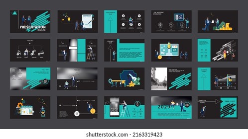 Graphic Design Project Presentation, powerpoint. Infographic Slide Template. For use in Flyer, SEO. Webinar Landing Page Template, Website Design, Banner. A team of people creates a business, teamwork