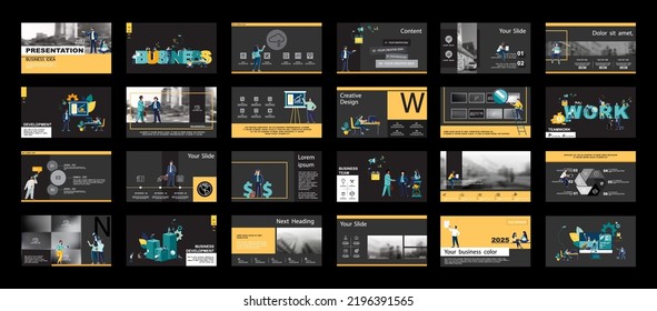 Graphic Design Project Presentation, Powerpoint. Infographic Slide Template. For Use In Flyer, SEO. Webinar Landing Page Template, Website Design, Banner. A Team Of People Creates A Business, Teamwork