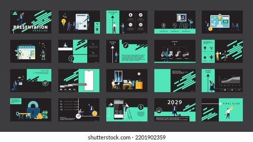 Graphic Design Project Presentation, powerpoint. Infographic Slide Template. For use in Flyer, SEO. Webinar Landing Page Template, Website Design, Banner. A team of people creates a business, teamwork