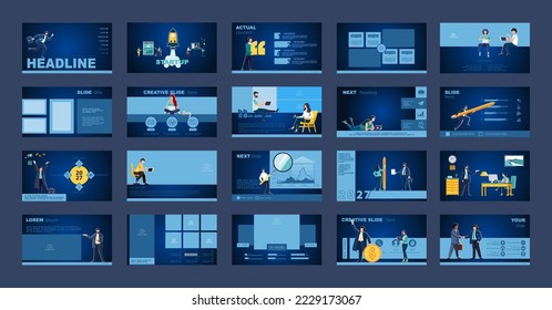 Graphic Design Project Presentation, powerpoint. Infographic Slide Template. For use in Flyer, SEO. Webinar Landing Page Template, Website Design, Banner. A team of people creates a business, teamwork