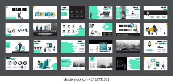 Graphic Design Project Presentation, powerpoint. Infographic Slide Template. For use in Flyer, SEO. Webinar Landing Page Template, Website Design, Banner. A team of people creates a business, teamwork