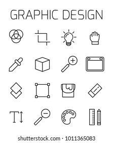 Graphic design related vector icon set. Well-crafted sign in thin line style with editable stroke. Vector symbols isolated on a white background. Simple pictograms.
