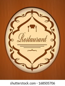 Graphic design restaurant menu on wooden background.