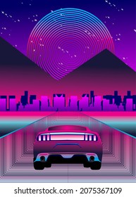 graphic design retro style futuristic rider at the sky
