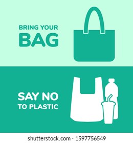 Graphic design of say no to plastic bags and bring your cloth bags concept - Vector.