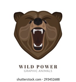 Graphic design of screaming angry bear head. Text outlined