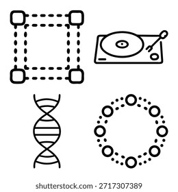Herramienta de selección de Diseños gráficos, reproductor de discos de vinilo de Antiguas, símbolo genético de doble hélice de ADN y conjunto de iconos de contorno de conexión molecular circular