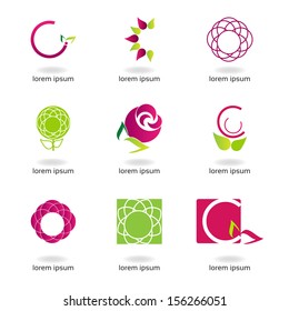 Graphic design - set with flowers of different colors and shapes