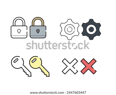 Graphic design. Set of pixel-perfect icons. Flat color style. Variety of unique visual metaphors suitable for wide range of uses