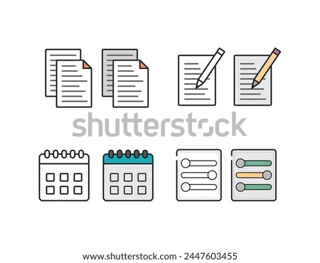 Graphic design. Set of pixel-perfect icons. Flat color style. Variety of unique visual metaphors suitable for wide range of uses