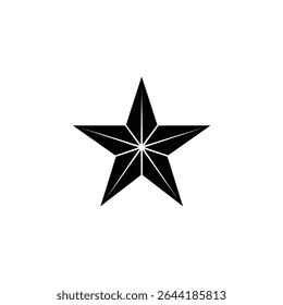 Graphic design showcases a symmetrical five-pointed star against a white background. Interior divisions create geometric shapes within each star point, emphasizing clean lines.