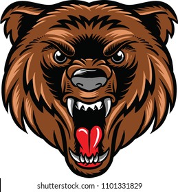 Graphic design showing an angry  bear head with sharp teeth. 