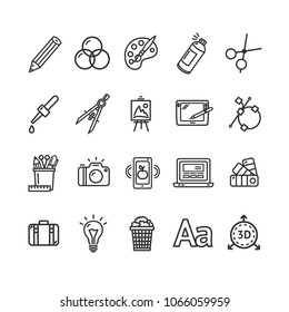 Graphic Design Signs Black Thin Line Icon Set Include of Pencil, Basket and 3d. Vector illustration of Icons