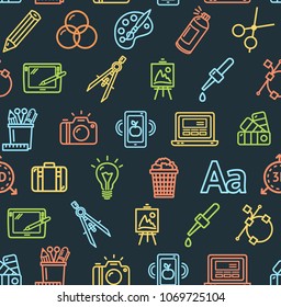 Graphic Design Signs Seamless Pattern Background on a Dark for Web and App Include of Palette and Pipette. Vector illustration