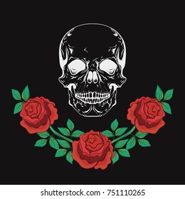 Graphic design with skull and roses vector illustration for t-shirt, fashion clothes, apparel decoration.