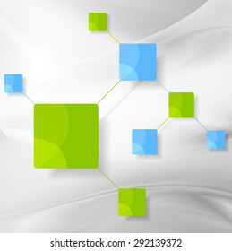 Graphic design with smooth grey waves and bright minimal squares. Vector art background