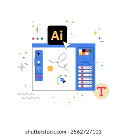 Graphic Design Software Interface In Flat Vector Illustration Symbolizing Creativity, Design Tools, And Digital Art, Isolated On White Background.
