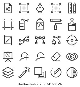 Graphic design, software and more, thin line icons set. Vector illustration