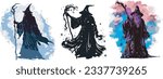 Graphic design of some wizard men with hats and magic wands