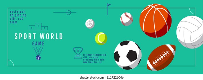 Graphic design sport concept. Sports equipment background. Vector Illustration.