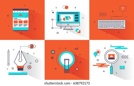 Graphic design step concept. Abstract element and thin line icons style for website, business creative, education, diagram, layout and advertising. Vector illustration. Flat style.