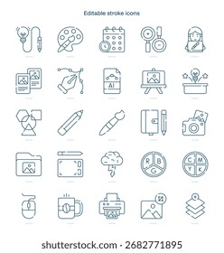 Graphic Design stroke icon. Graphic Design line icon set. editable stroke icon pack