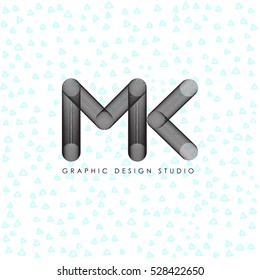 Graphic design studio logo. Anagram with letter M and K. Stylish and minimalist design. Black and white