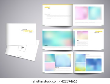 Graphic design studio portfolio template. White creative pages and cover design with your text, photo or illustrations. Paper portfolio book vector eps10 modern template